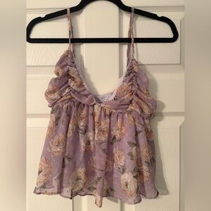 Sage Lilac Floral Ruffle Top